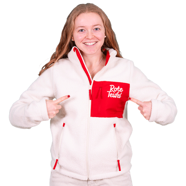 Rote Teufel Teddy-Jacke weiß